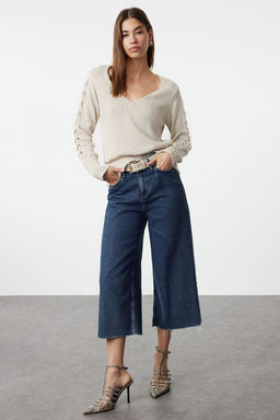 Vizon Merserize Gorunumlu Ajurlu/Delikli Pamuklu V Yaka Triko Kazak TWOAW24KZ01217 - Trendyolmilla фото 10