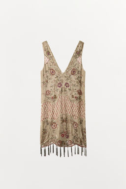 VESTIDO ABALORIOS LENTEJUELAS FLECOS LIMITED EDITION / Gris / Tostado - Zara фото 4