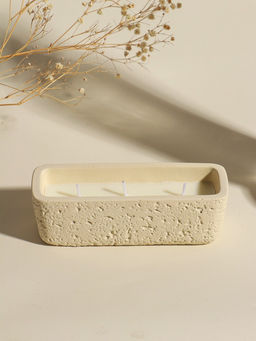 Свеча в вулканическом подсвечнике "Ящик" 3 хлопковых фитиля, белая 5,2х15х4,7 см