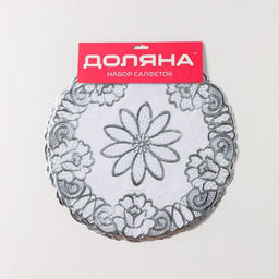 Набор салфеток ажурных Доляна Цветы, d=30 см, 4 шт, ПВХ, цвет серебряный  фото 2