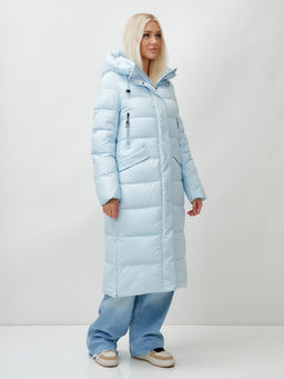 Пальто утепленное стеганное зимнее с капюшоном женское голубого цвета 9610Gl - Mtforce фото 2