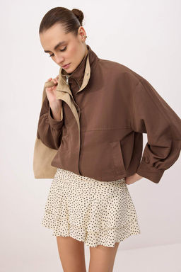 Bej Yakas? Kontrast Renk Detayl? Ince Ceket Mont TWOAW26MO00118 - Trendyolmilla фото 10