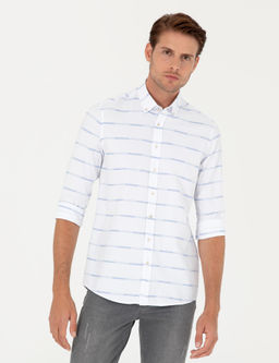 Рубашка Pierre Cardin Slim Fit синяя с длинным рукавом