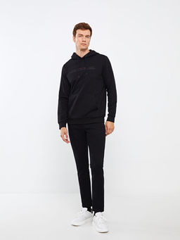 Uzun Kollu Bask?l? Erkek Kal?n Hoodie