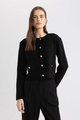 Приталенный кардиган с круглым вырезом - Defacto фото 3