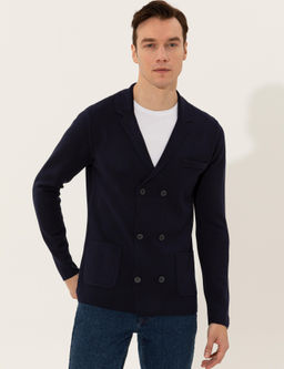 Lacivert Slim Fit Kruvaze Yaka Triko H_rka