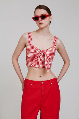 Блузка-топ в красно-белую клетку - Incity фото 8