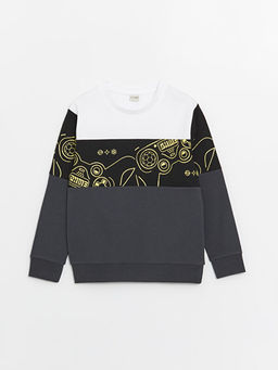 Bisiklet Yaka Bask?l? Uzun Kollu Erkek ?ocuk Sweatshirt