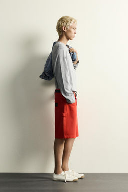 BERMUDA RELAXED FIT ALGOD?N / Blanco / Rojo - Zara фото 4