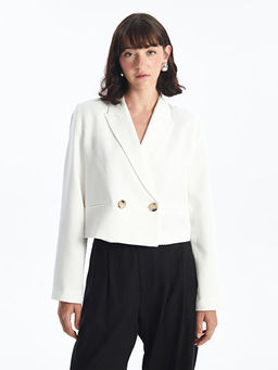 D?z Uzun Kollu Keten Kar???ml? Kad?n Blazer Ceket