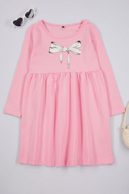 Pembe K?z Cocuk Midi Kurdele Desenli Pamuklu Orme Elbise TKDAW25EL00008 - Trendyolmilla фото 4