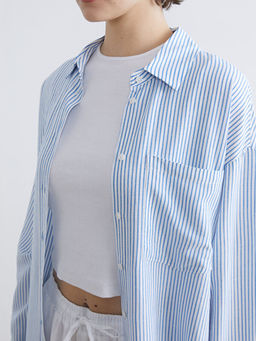 ?izgili Oversize Keten Kar???ml? Kad?n G?mlek