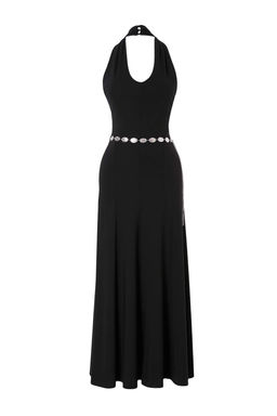Trendyol Studio Collection Siyah Belden Ac?lan Kemerli Kolsuz Esnek Orme Elbise TWOSS26EL00391