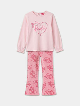 Bisiklet Yaka Barbie Bask?l? K?z ?ocuk Ti??rt ve Tayt