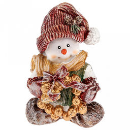 Скульптура-фигура для сада из полистоуна "Снеговичок с венком" h16см (Россия)