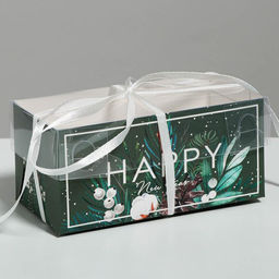 Цена за 5 шт. Коробка для капкейка Happy New year, Новый год, 16×8×7.5 см