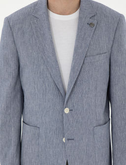 Koyu Mavi Ex. Slim Fit Keten Kar___ml_ Ceket