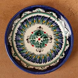 Тарелка Риштанская Керамика Цветы, синяя, плоская, 15 см, микс - Шафран фото 4