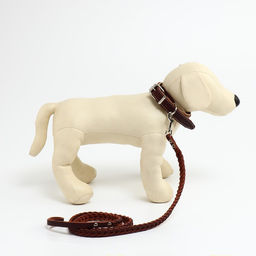 Комплект бежевый ошейник и коричневый поводок с косой