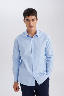 Рубашка из поплина с длинными рукавами и воротником-поло Modern Fit