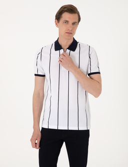 Lacivert _izgi Detayl_ Slim Fit Polo Yaka Ti__rt