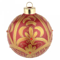 Елочная игрушка шар стеклянная д8см, красный металлик, ручная художественная роспись, подарочная упаковка (Россия)