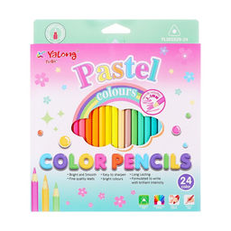 Карандаши 24 цвета, в картонной коробке, шестигранные, деревянные, Пастель, МИКС