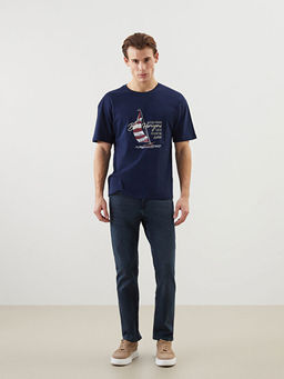 Bisiklet Yaka K?sa Kollu Bask?l? Penye Erkek Ti??rt