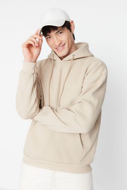 Bej Oversize/Genis Kesim Kapusonlu Ici Polar/S?cak Tutan Cicek Bask?l? Sweatshirt TMNAW22SW1651