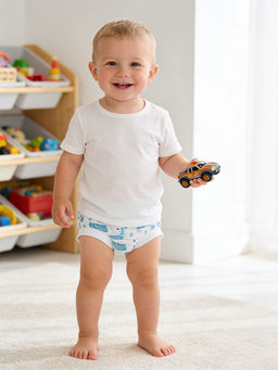 Трусы детские белые бирюзовые ежики