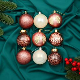 Ёлочные игрушки Мелодия, шары новогодние, d=6 см, набор 9 шт., волны, шишки, белый/розовый - Зимнее волшебство фото 3