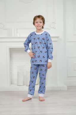 Пижама детская из джемпера и брюк из кулирки Коровы голубой - Амадэль фото 4
