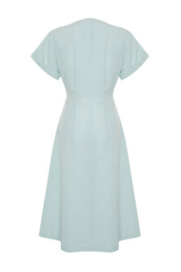 TRENDYOLMILLA Siyah Belden Ac?lan Midi Dokuma Gomlek Elbise TWOSS24EL00052  фото 13