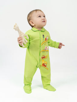 Комбинезон ясельный салатовый принт спецмашины