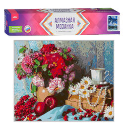 Алмазная мозаика 40*50 см (полное заполнение) "Натюрморт с цветами и яблоками"