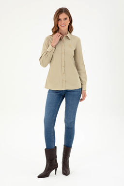 Женская базовая рубашка светло-хаки с длинным рукавом Неожиданная скидка в корзине - U.s. polo assn фото 4