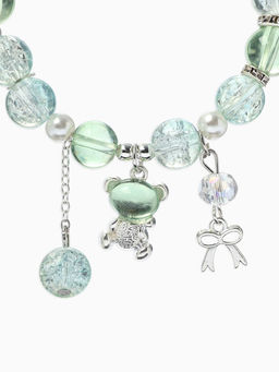 Браслет с подвесками "Сахарный" мишка, шар №10/8, цвет зелёно-голубой в серебре