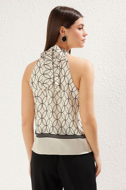 Trendyolmilla Cok Renkli Saten Halter Yaka Desenli Dokuma Bluz TWOSS25BZ00163 фото 5