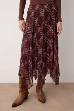 Kahverengi Ekoseli Asimetrik Astarl? Sifon K?r?s?k Dokuma Asimetrik Uzun Etek TWOSS26ET00049 - Trendyolmilla фото 3