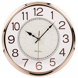Часы настенные "Мираж" д35см, h5,2см, мягкий ход, циферблат "Вензель" белый/перламутровый; цифры арабские, розовое золото; корпус пластик, золотой/прозрачный; в коробке (Китай)