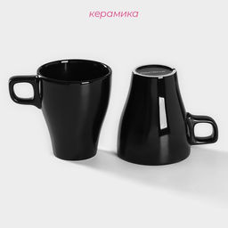 Кружки Доляна Coffee break, 300 мл, набор 2 шт., керамика, чёрные