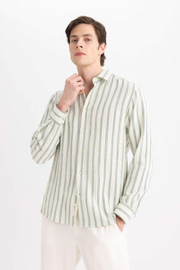 Рубашка в полоску с длинными рукавами и воротником-поло стандартного кроя - Defacto фото 5