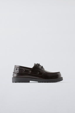 LEATHER TRACK SOLE DECK SHOES - Zara фото 2