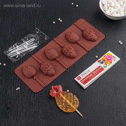 Форма для леденцов Доляна Пасхальный кролик, силикон, 26?10?1 см, 6 ячеек, с палочками, коричневая  фото 4