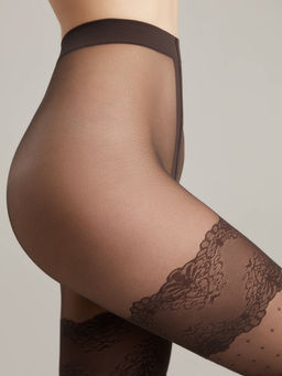 Колготки фантазийные CONTE Колготки в точку с имитацией чулок Seduction grafit