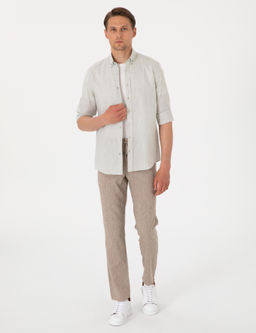 Рубашка Pierre Cardin Slim Fit зеленая с эффектом льна