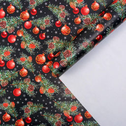 Цена за 10 шт. Упаковочная бумага на Новый год Шары на ветвях, 70 х 100 см, глянцевая