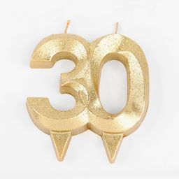 Цена за 2 шт. Свеча для торта юбилейная «Грань», цифра 30, золотой блеск, 8 см