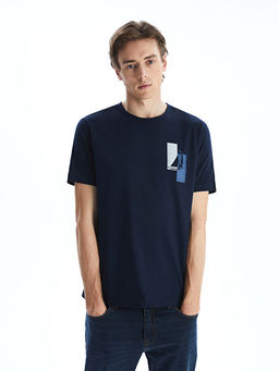 Bisiklet Yaka K?sa Kollu Bask?l? Penye Erkek Ti??rt