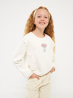 Bisiklet Yaka Bask?l? Uzun Kollu K?z ?ocuk Sweatshirt - Waikiki фото 2